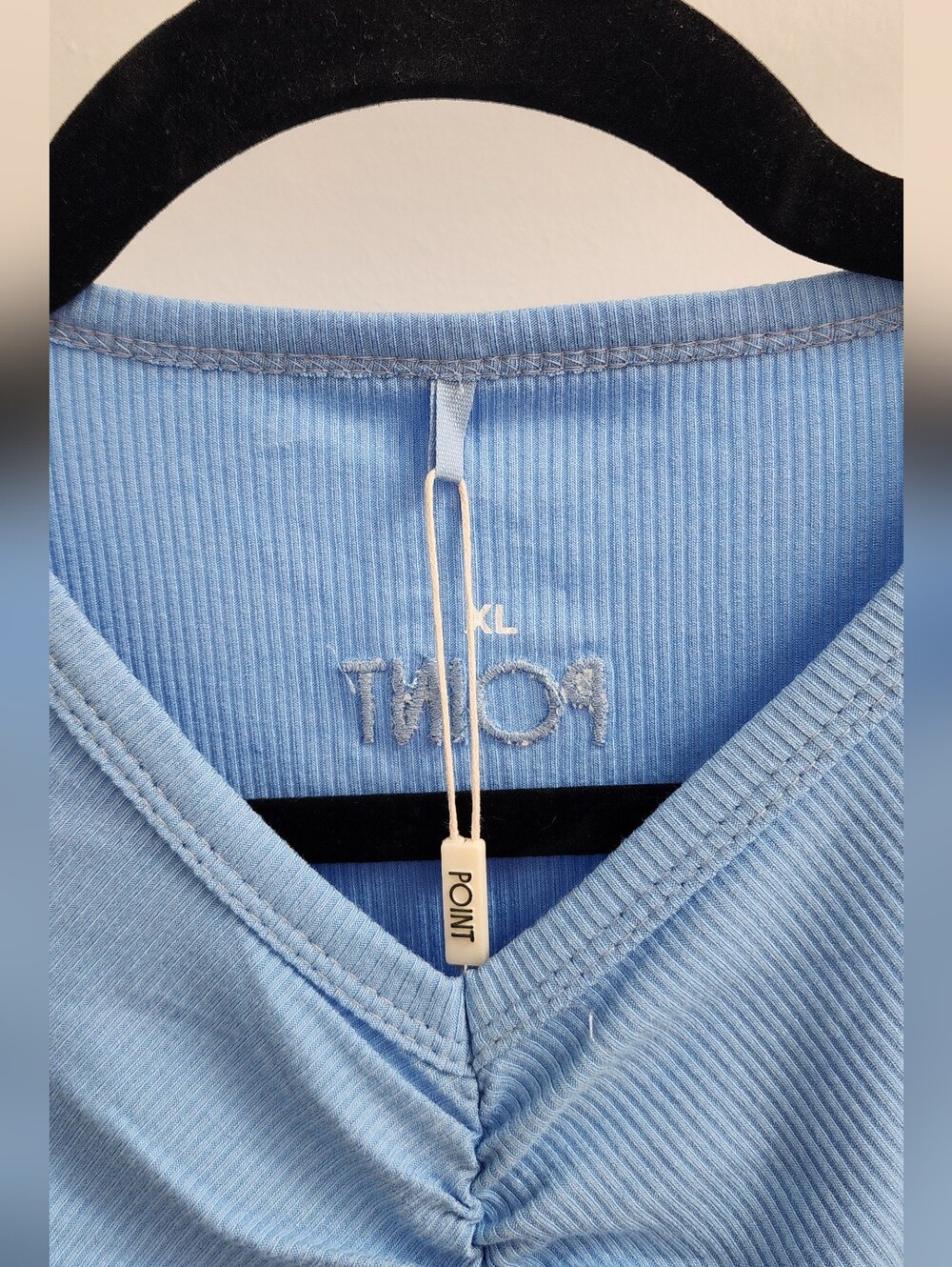 NWT Point Ruched Top - Light Blue - Picture 3 of 4